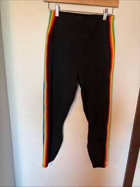 Spiritual Gangster Black Leggings with Rainbow Side Stripes
